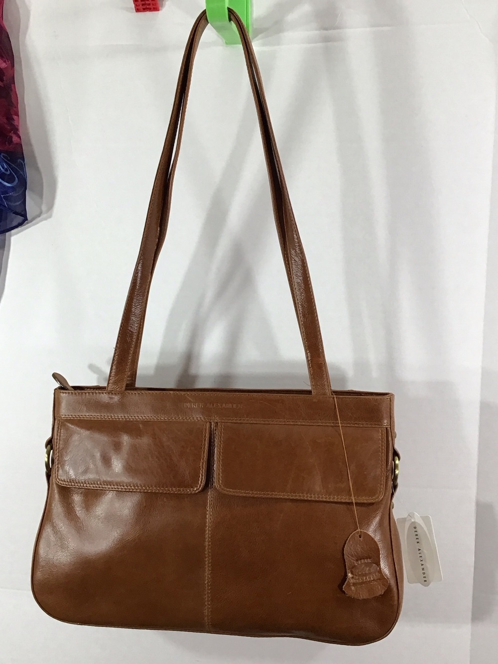 Derek Alexander British tan leather multi pocket shoulder bag tote bag NWT